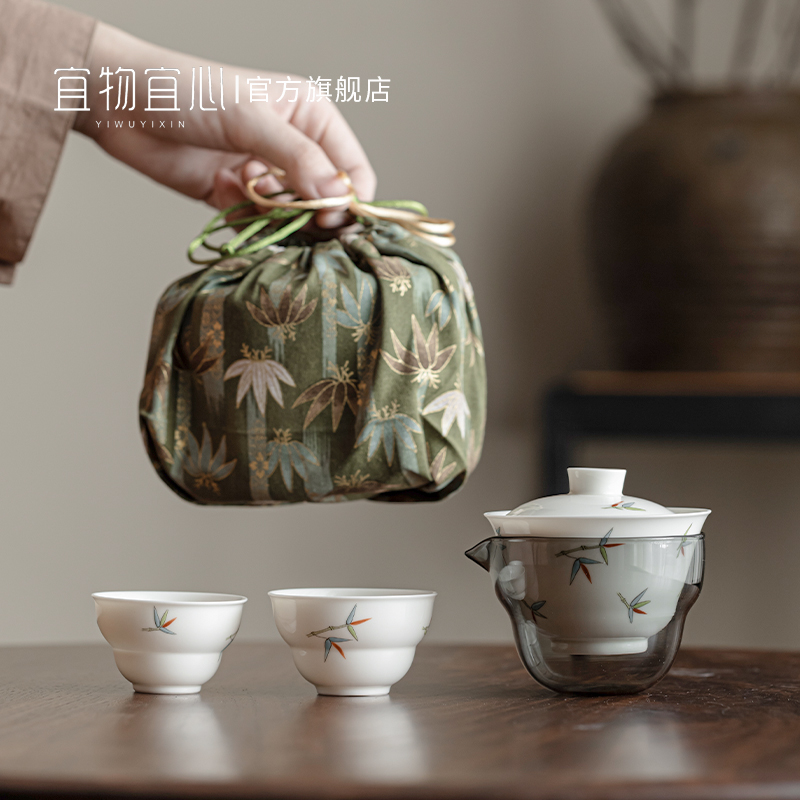 快客杯一壶二杯旅行装功夫茶具套装便携式包盖碗茶杯露营随身茶壶