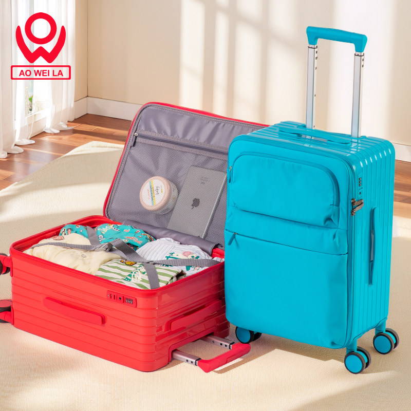 行李箱前置开口侧开盖拉杆箱女士牛津布帆布翻盖小型旅行皮箱男生