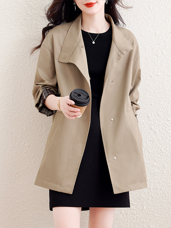 ROUMIKL杭州意法风衣女款2025新款秋冬黑色收腰高端小个子中长款