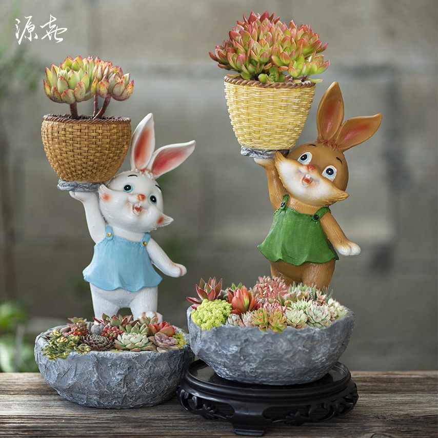 多肉花盆卡通树脂动物兔花器轻奢幼儿园室内装饰简约时尚可爱摆件,鲜花速递/花卉仿真/绿植园艺,花盆,淘宝优惠券,粉丝福利购,淘宝优惠卷