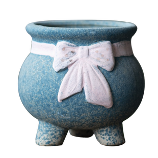 文竹小花盆陶瓷盆可爱蝴蝶结多肉花盆家用带托盘精致控根盆粗陶盆