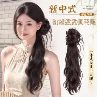 式 仿真古风假发 假发辫马尾女清冷感旗袍侧马尾假发辫子抓款 新中式