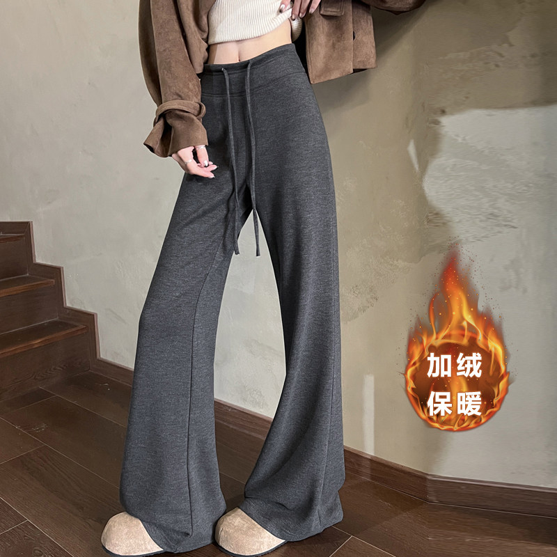 桑蚕丝羊毛喇叭裤女秋冬高腰显瘦修身瑜伽裤微喇垂感加绒运动裤