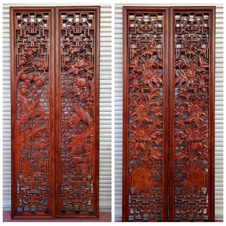 中式屏风隔断客厅小户型现代简约装饰门厅实木雕花镂空玄关屏风