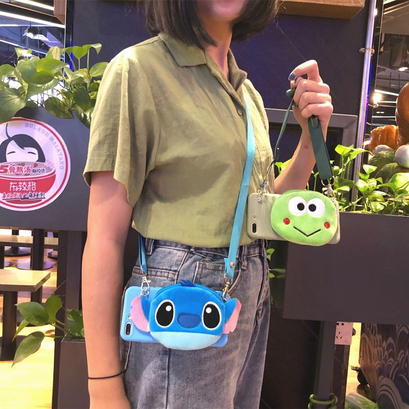 苹果包包毛绒史迪仔斜挎式手机壳