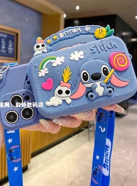 卡通史迪仔零钱包适用OPPOreno14手机壳A93A55A72findx8s真我gtk9