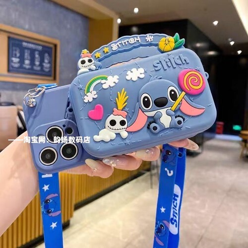 卡通史迪仔零钱包适用小米15手机壳vcivi5pro红米note14k80苹果16