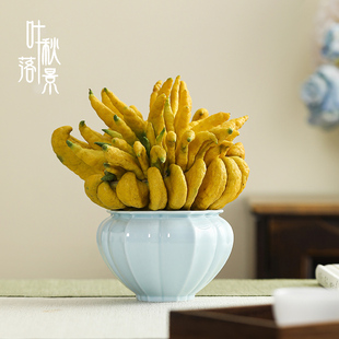 佛手柑托盘高颜值佛手瓜花瓶葵口建水茶渣缸干果零食收纳 陶瓷中式