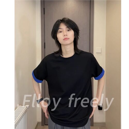 2026新款撞色T恤男夏季薄款美式