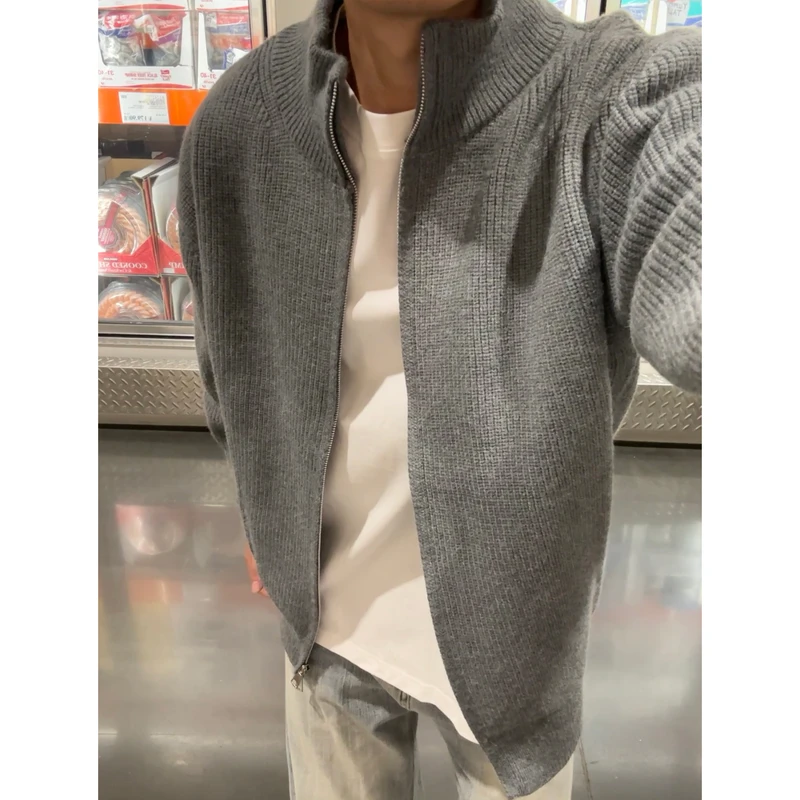 灰色高领开衫毛衣男款秋季内搭