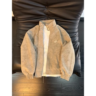 设计感扎染立领情侣装 新款 纽扣外套 复古水洗皮夹克男2026春季 美式