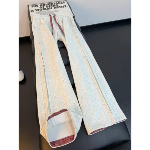 美式复古撞色格纹拼接卫裤男秋季