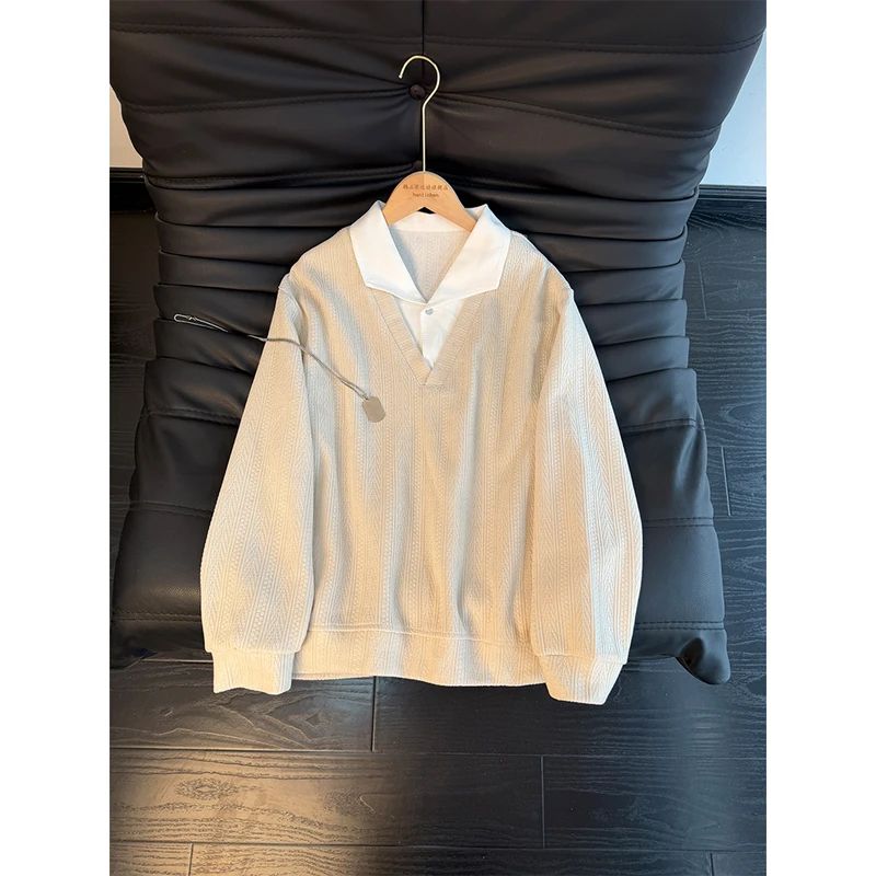 美式复古麦穗纹假两件卫衣男女春季新款设计感高级感打底衫外套潮