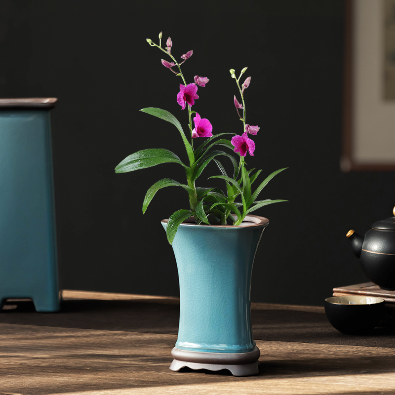 中式紫砂兰花盆陶瓷个性简约哥窑开片绿植种植盆栽高筒盆景盆带托,鲜花速递/花卉仿真/绿植园艺,花盆,淘宝优惠券,粉丝福利购,淘宝优惠卷