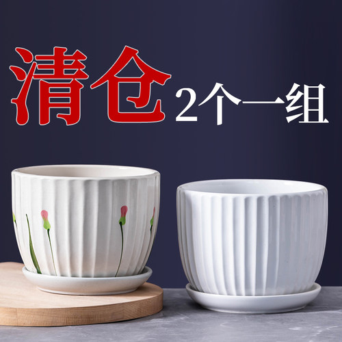 花盆陶瓷蝴蝶兰白色简约特价多肉盆轻奢高级感家用大中小号绿萝盆