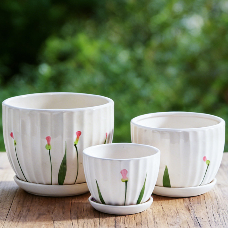 陶瓷花盆多肉盆家用简约精致种植盆带托盘一体绿植盆栽大号特大号,鲜花速递/花卉仿真/绿植园艺,花盆,淘宝优惠券,粉丝福利购,淘宝优惠卷