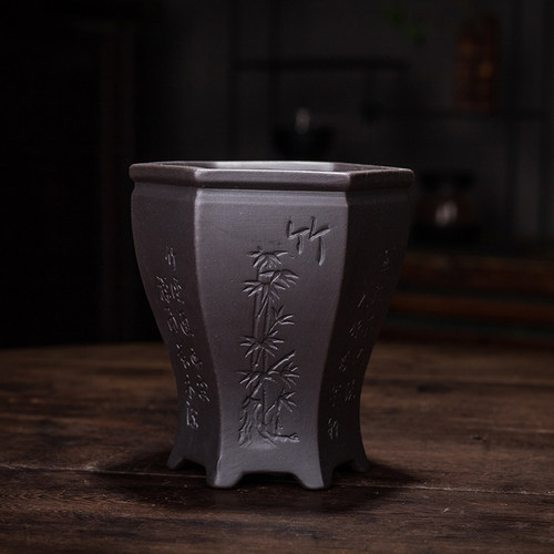 紫砂四方兰花菖蒲植物盆栽手工