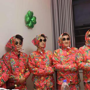 东北大花衣服男女长袖两件套复古盘扣国潮网红聚会搞笑闺蜜广场舞