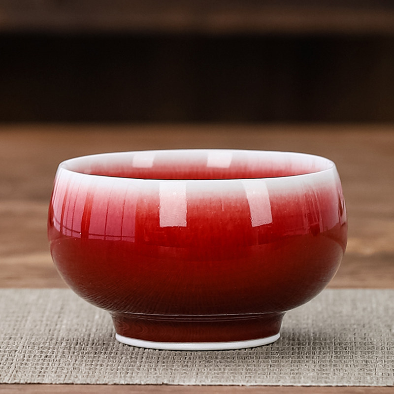 景德镇官窑高端原矿郎窑红釉主人杯单杯女功夫茶杯茶盏单个品茗杯