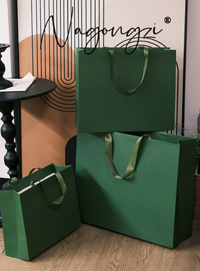 无腰线墨绿色手提袋定制logo服装店纸袋化妆品礼物袋购物袋礼品袋
