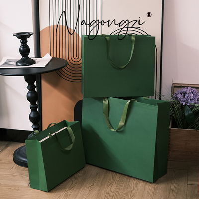 无腰线墨绿色手提袋定制logo服装店纸袋化妆品礼物袋购物袋礼品袋