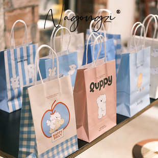 puppy系烘焙手提袋甜品打包袋定制面包蛋糕店外卖小袋子牛皮纸袋