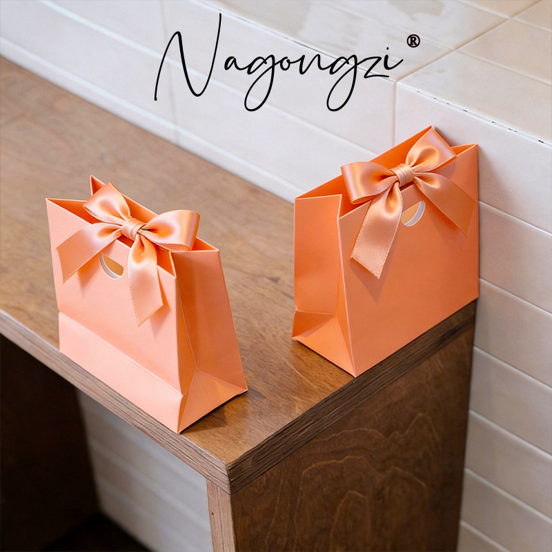 高端婚礼喜糖纸袋现货彩色蝴蝶结礼品袋白卡纸首饰袋喜糖袋logo