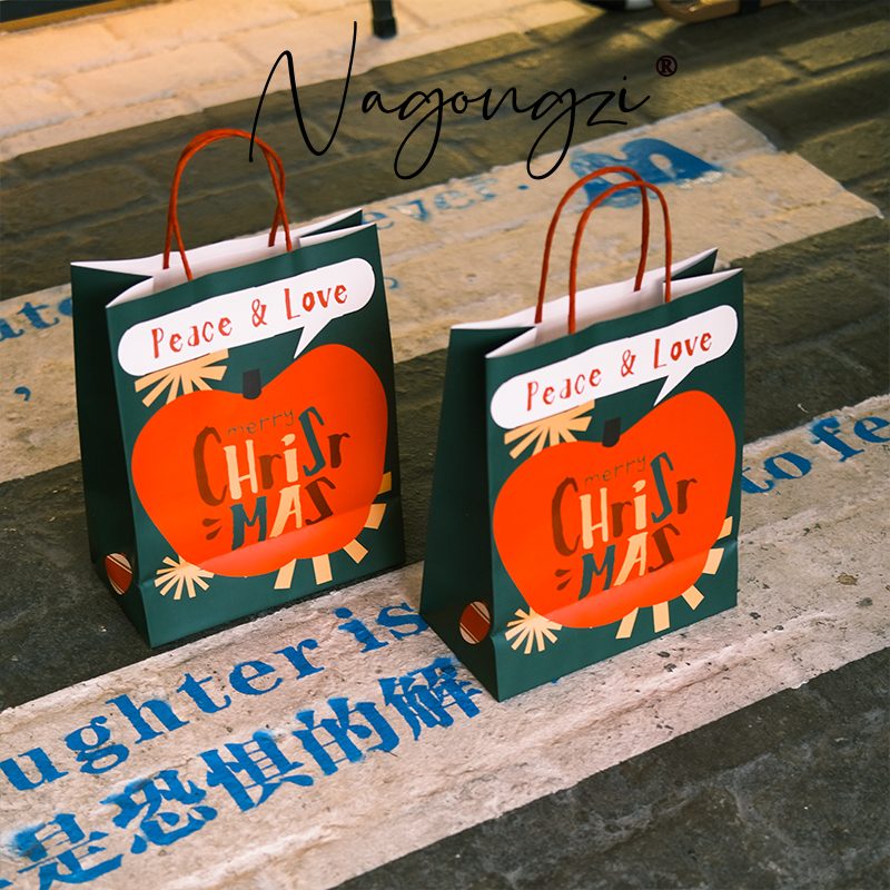 peace love圣诞礼物包装卡通纸袋苹果平安夜圣诞礼物手提袋礼品袋