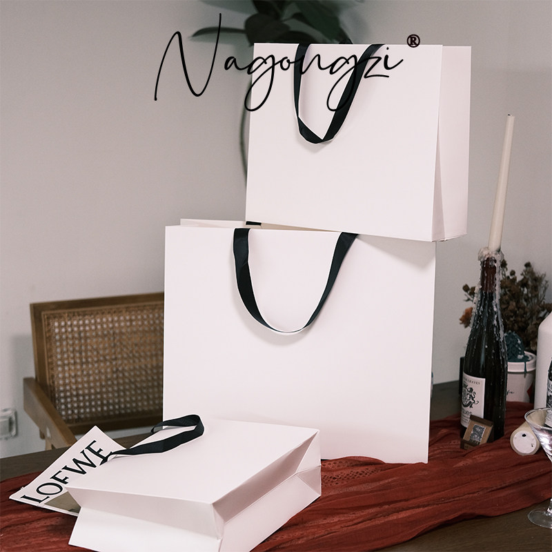 白色无腰线手提袋可印logo礼品袋纸袋化妆品礼物袋购物袋包装袋子
