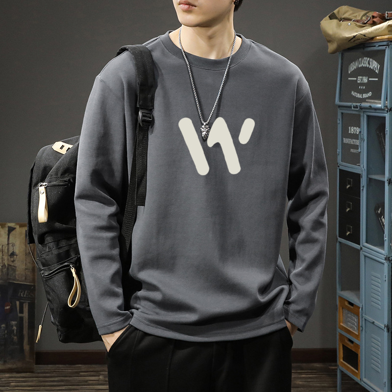 200g重磅全棉长袖t恤男士宽松大码秋冬季新款休闲简约圆领打底衫