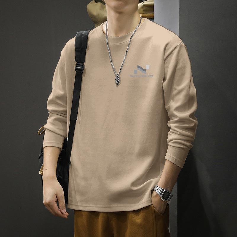 200g重磅全棉长袖t恤男士宽松大码秋冬季新款休闲简约圆领打底衫
