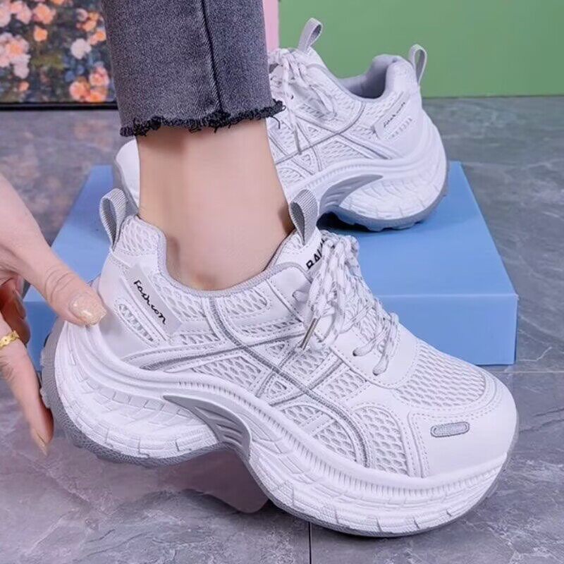 厚底老爹鞋女款2026新款春季爆款小个子网面休闲运动鞋小白鞋