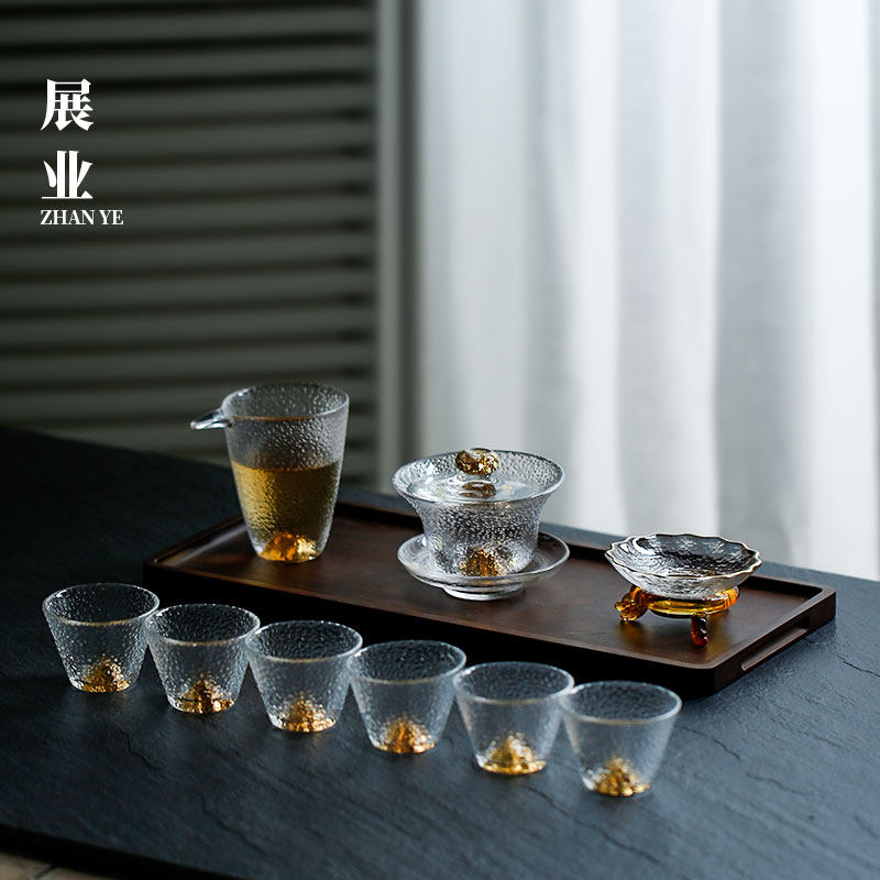藏金山功夫茶具套装轻奢高档办公室会客用水晶玻璃泡茶杯整套礼盒