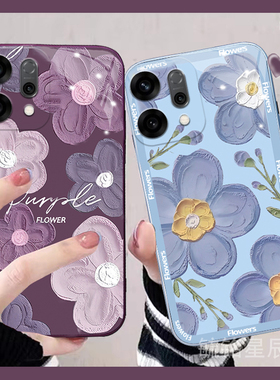 适用reno14手机壳12pro+新款11油画oppor15紫色r11花朵findx8透明a3硅胶a55情侣k12小众k9女ins冷淡风超薄a96