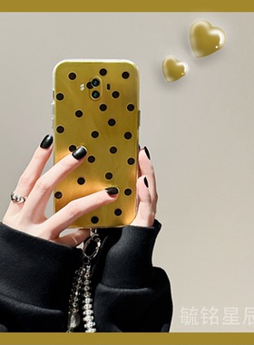 新款ins黑色波点适用华为Mate10Pro手机壳Meta9pro透明魅特8黄色硅胶的简约手腕带小众高级感镭射挂绳轻奢mte