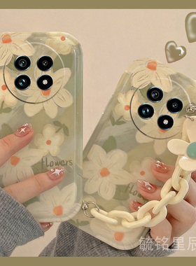 适用realme真我gt6手机壳13pro+气垫12pro至尊版11新款gt5绿色neo7花朵gtneo5se腕带q5手链条q3防摔v11s全包