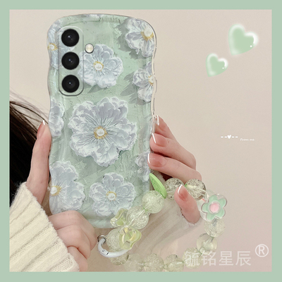 适用三星s25手机壳s24+新款s23ultra油画s22绿色s21花朵note20透明的a73软硅胶a72波浪边a50s气囊a53情侣全包