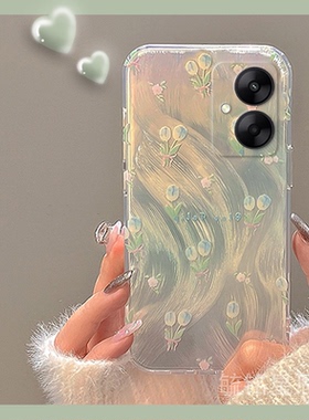 新款春日蓝色郁金香花朵适用小米redmi红米13c手机壳12透明的12C硅胶套10X羽纱10A/10C全包9镭射9A轻奢10XPro