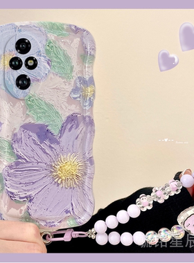 新款油画紫色花朵ins风适用华为honor荣耀200Pro手机壳200Lite韩系100Pro+透明90GT硅胶十波浪边的高级感夏日