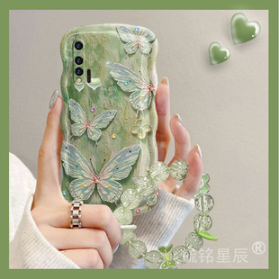 新款绿色油画蝴蝶适用华为nova5Pro手机壳nova6透明的nova6SE硅胶4/e手腕带3/i链条小清新全包ins风复古女款