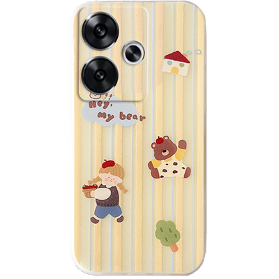 新款条纹小熊女孩适用小米redmi红米Turbo3手机壳Note9Pro透明Note8Pro硅胶7带挂绳的5链条4X腕带韩系全包女