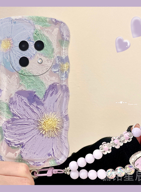 适用oppok12手机壳a3pro新款a5活力版a2油画a1紫色a97花朵ins风k7x韩系a93s透明a72硅胶a11s波浪边的a9高级感