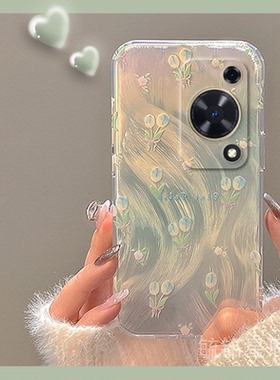 新款春日蓝色郁金香花朵适用华为畅享70pro手机壳60畅想60X透明的50Pro硅胶套50Z荣耀Note10羽纱30E小清新por