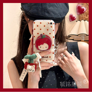 新款韩系红色樱桃适用苹果se4手机壳iPhonex带支架的8Plus挂件se3透明2硅胶的7可爱kt猫6波点xr八xsmax/5/4/s