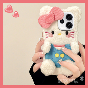 适用opporeno15pro手机壳15c/14pro+13/12pro十11毛绒10新款kt猫9可爱8硅胶的hellokitty毛茸茸7se毛毛6秋冬