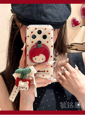 新款韩系红色樱桃适用vivoX100手机壳X90Pro十带支架的x100ultra挂件X80透明s硅胶XNote可爱kt猫波点X70Pro+t