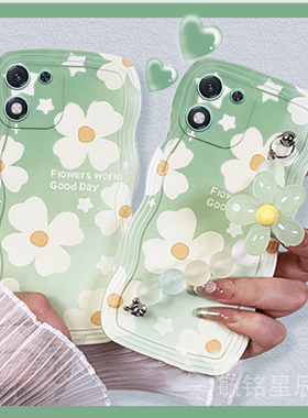 适用华为荣耀x60手机壳x50i+新款play9t畅玩50绿色v40轻奢版x40gt小白花朵v30pro链条20手腕带x10防摔波浪边