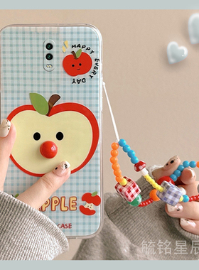 新款可爱蓝色格子苹果适用OPPOR17Pro手机壳R11立体R15梦镜版R15x带挂绳R11st透明R9特别r11t/R9sk/s/R11Plus