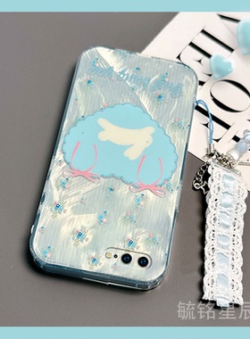 新款蓝色爱心兔子适用苹果8Plus手机壳iPhone7透明的se3硅胶se2保护套6防摔6s软5镭射5s羽纱4春天s情侣高级感