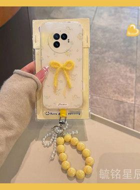 适用vivoxfold3手机壳翻盖xfold3pro折叠屏xfold2新款xflip花朵xfold十＋折叠款蝴蝶结带挂绳的立体黄色小众